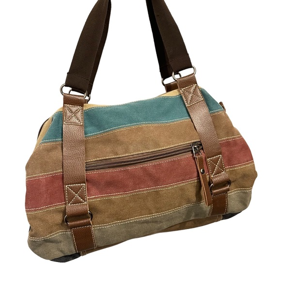 Manjianghong Handbags - Manjianghong Striped Canvas Tote Bag